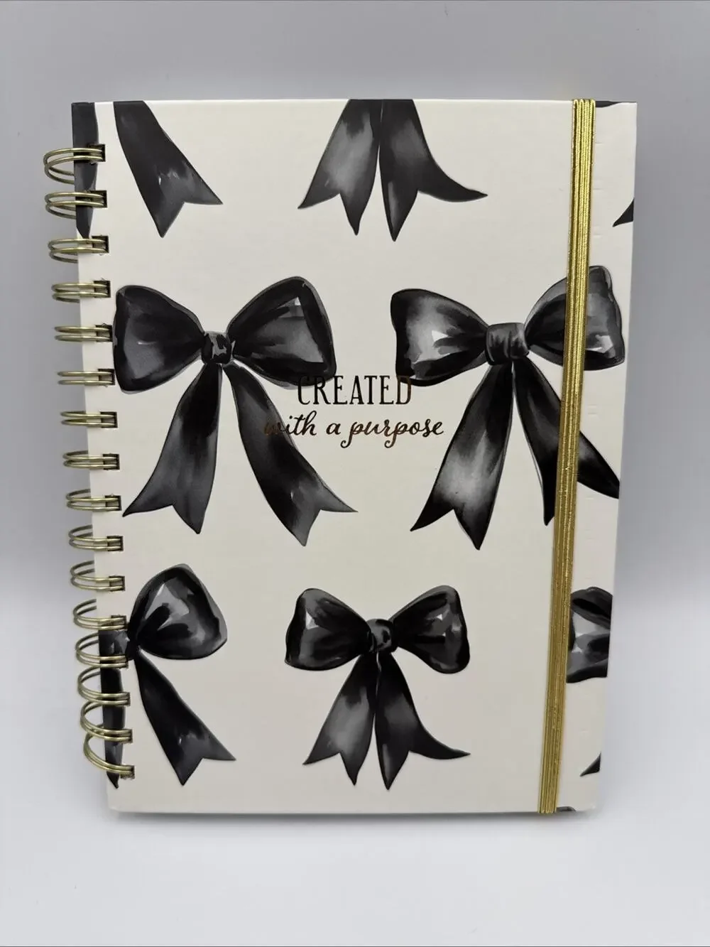 Black Bow Journal Spiral Notebook Created with a Purpose Inspirational Cover